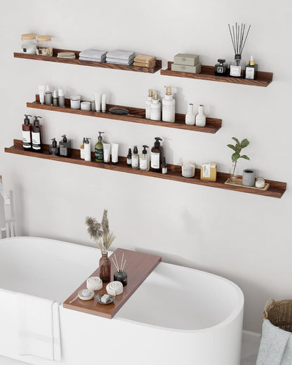 Axeman Oak Picture Ledge Shelf, 48 Inch Floating Shelves Set of 2, Solid Oak Wood Wall Shelves with Lip, Wall Decor Storage for Bedroom Living Room Bathroom Kitchen Nursery Photo Picture, Natural Oak