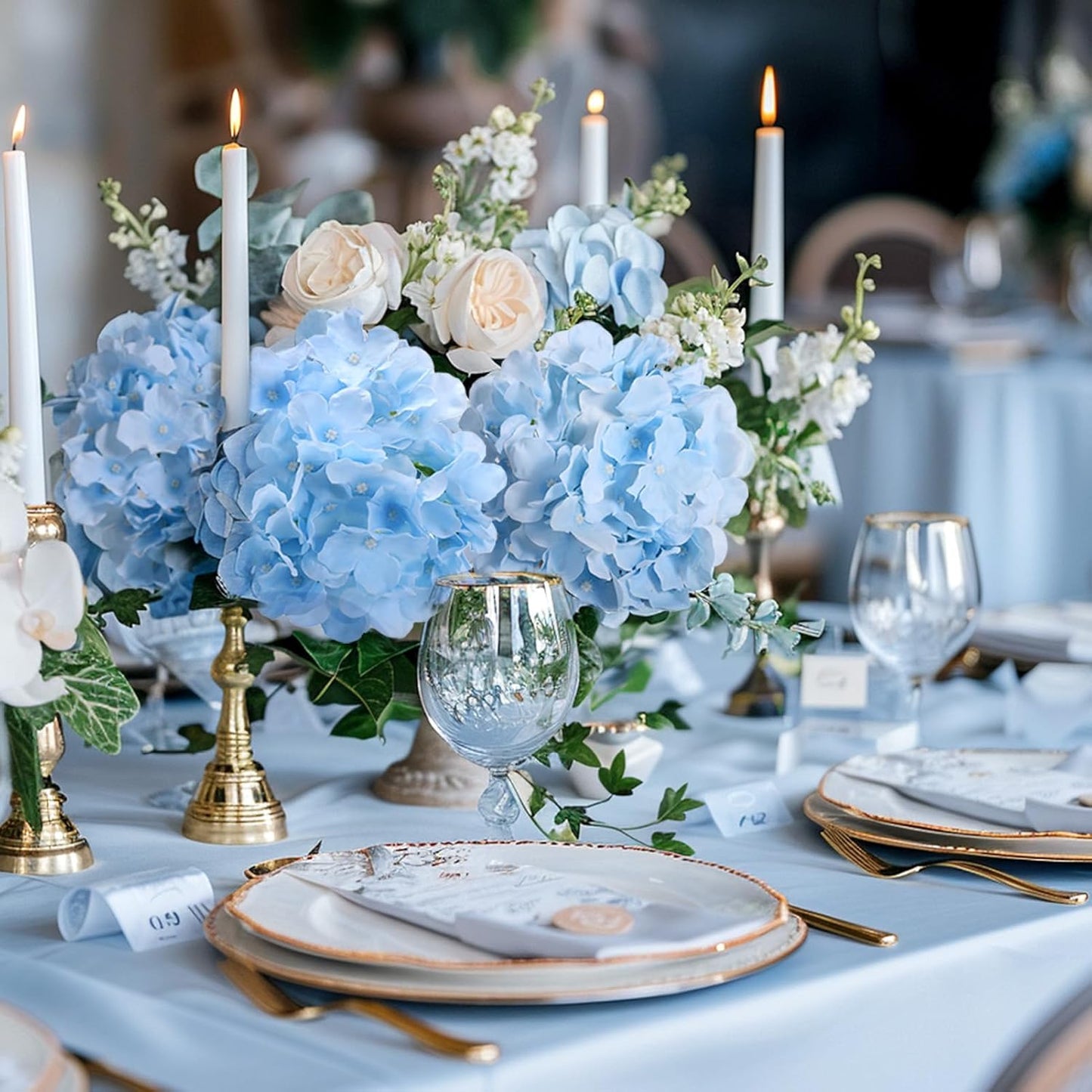 Auihiay 64 PCS Artificial Hydrangea Flowers, Silk Hydrangea Full Flowers Heads with Stems for Wedding Centerpieces, Home, Garden, Baby Shower, Party Decoration (Ivory)