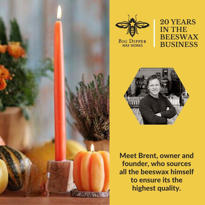 Big Dipper Wax Works Red Hand-Dipped Beeswax Taper Candles – 12” x 7/8”, 2-Pack, 100% Pure Beeswax, Long Burning, Clean, Cotton Wick, Handmade in USA, Home Décor & Wedding Candles