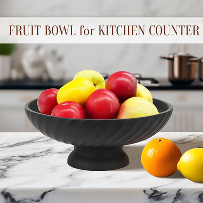 Deobath Large Resin Pedestal Decorative Bowl - Modern Handicraft Bowls for Home Decor - Fruit Bowl for Kitchen Counter - Key Bowl for Entryway Table,Artificial Stone Beige