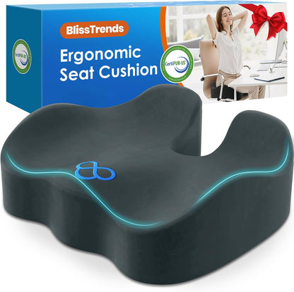 BlissTrends Seat Cushion with Velvet Cover, Thick Memory Foam Cushions for Office Chair, Car Seat, Airplane, Relieving Pressure Tailbone Sciatica Back Pain for Long Sitting, Car Drivers 4.7in Black