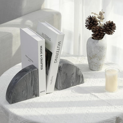 Karibiber Travertine Bookends for Heavy Books, Marble Decorative Bookends for Shelves, Heavy-Duty Stone Book Ends for Hardback Book & Cookbooks, Unique Book Stopper & Holder, Travertino Italy