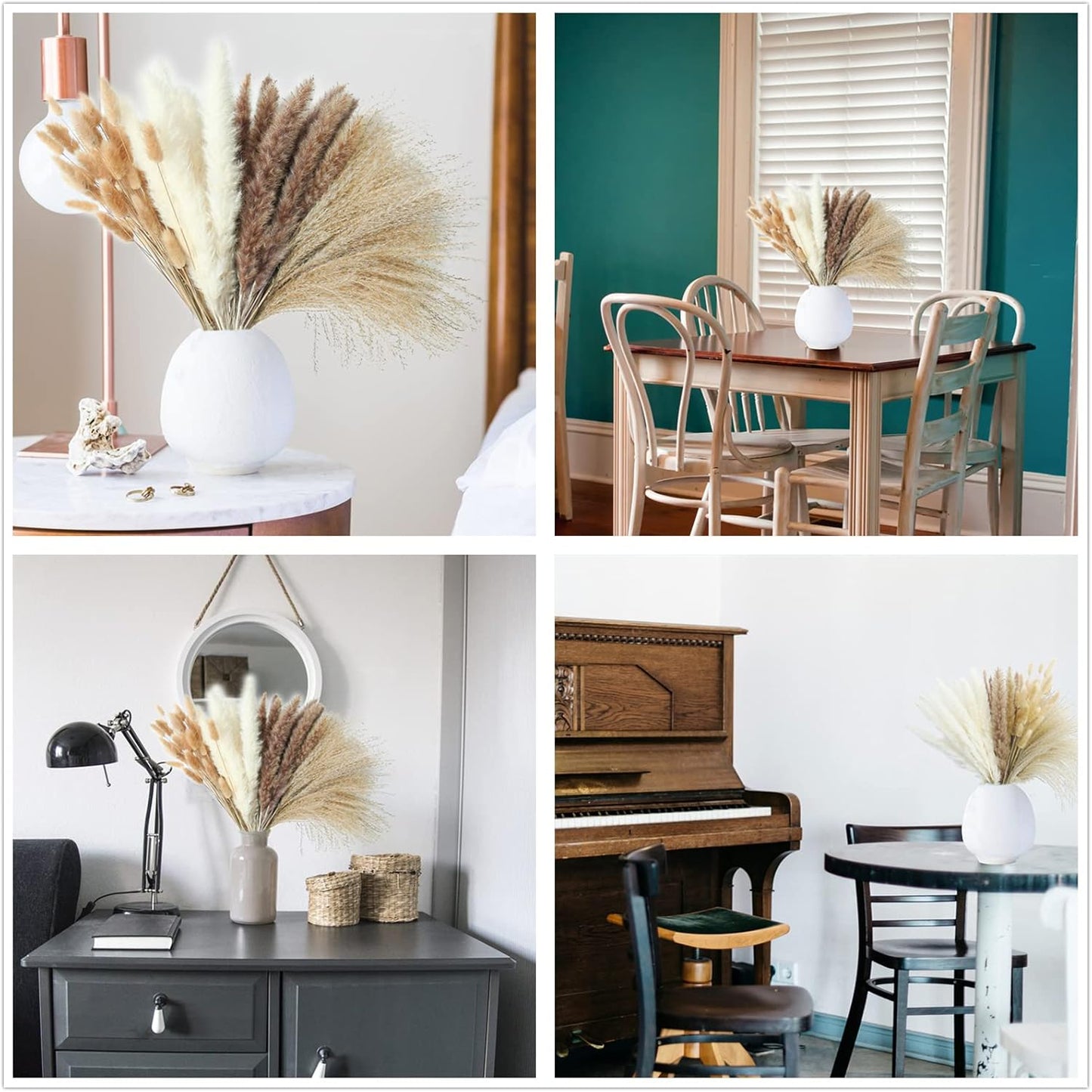 65PCS Pampas Grass Decor, Including pompas Floral, Reed Dried Grass and Bunny Tails Dried Flowers, Natural Dried Pampas Grass Bouquet for Boho Decor Wedding, Home Decoration