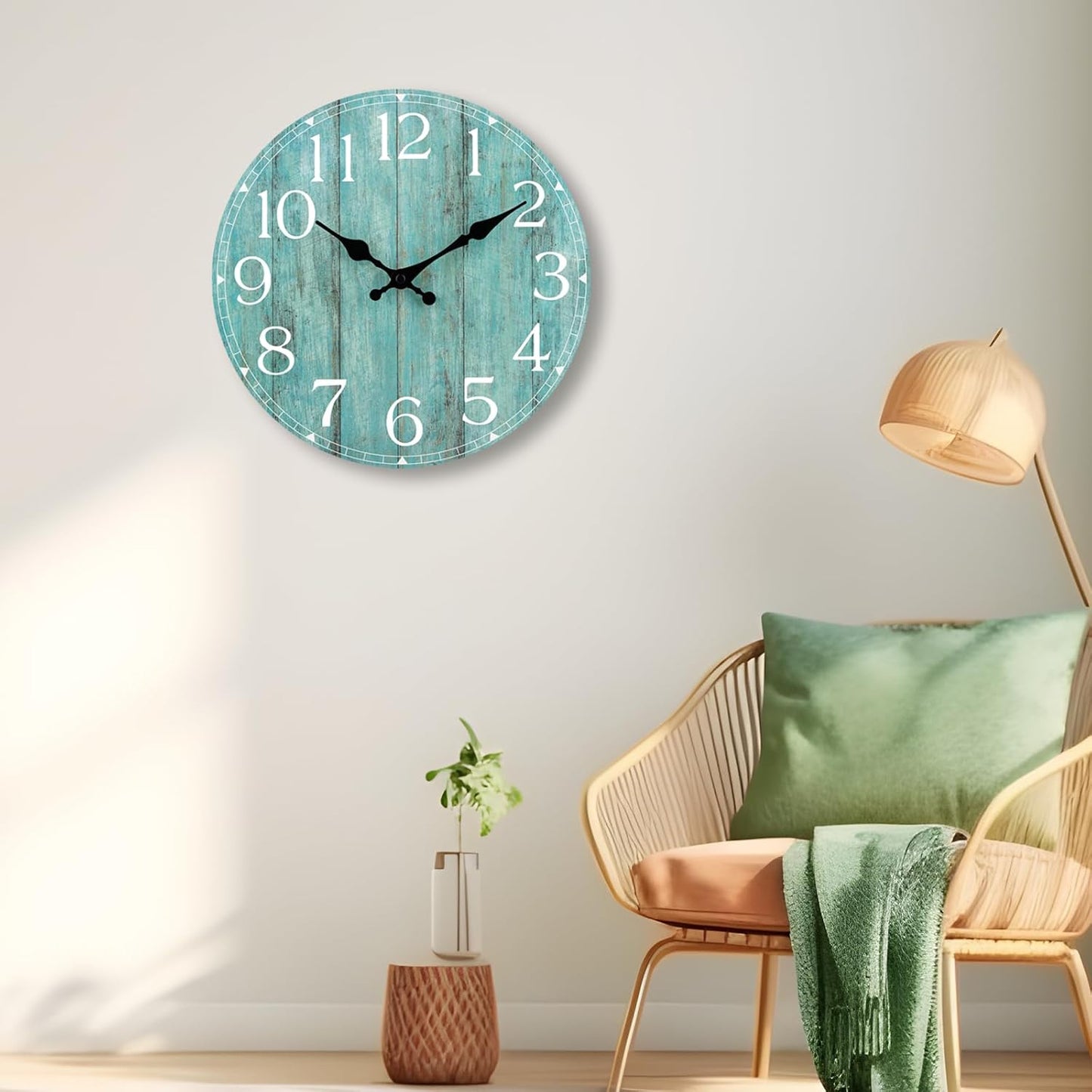 Wall Clock, Rustic Wall Clocks Battery Operated Silent Non Ticking, Country Round Wooden Clocks Farmhous Wall Decorative for Kitchen, Bathroom, Living Room (Gray 8 Inch)