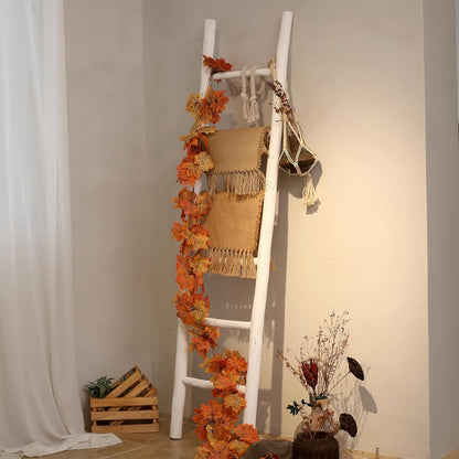 FUIN 57in Wood Blanket Ladder Living Room Decorative Wall Leaning Farmhouse Quilt Display Holder Rustic Wooden Towel Rack for Bathroom, Brown