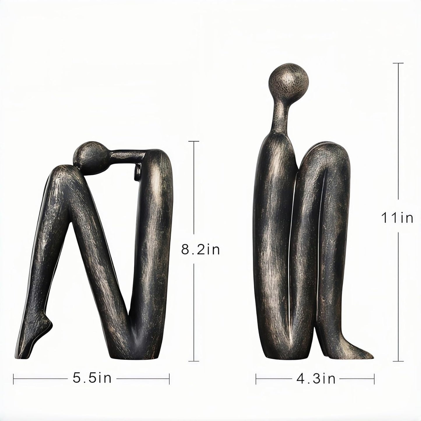Resin Book Ends, Abstract Thinker Modern Minimalist Decorative Sculpture Bookends, Non-Slip Heavy Duty Bookends for Shelves for Home Office Shelves Desk, Set of 2 (Brown & White)