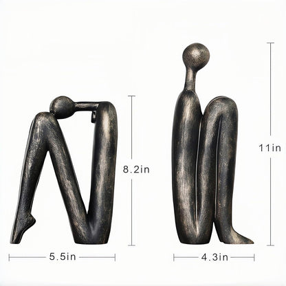 Resin Book Ends, Abstract Thinker Modern Minimalist Decorative Sculpture Bookends, Non-Slip Heavy Duty Bookends for Shelves for Home Office Shelves Desk, Set of 2 (Brown & White)