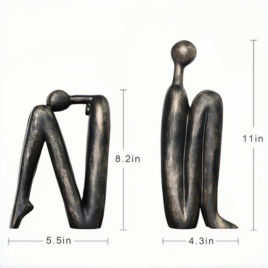 Resin Book Ends, Abstract Thinker Modern Minimalist Decorative Sculpture Bookends, Non-Slip Heavy Duty Bookends for Shelves for Home Office Shelves Desk, Set of 2 (Brown & White)