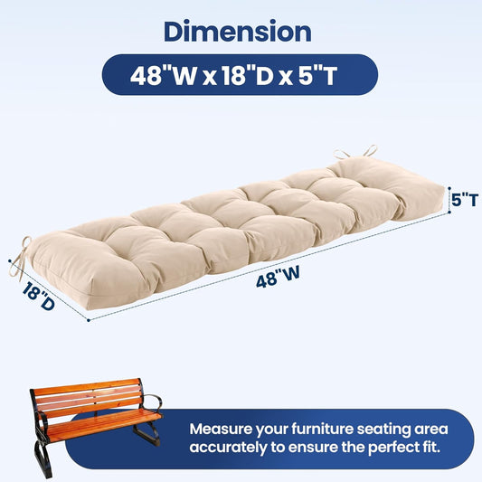 IASEAHK Outdoor Bench Cushion 48x18x5 Inch, Waterproof & Fade-Resistant Patio Furniture Cushions, Tufted Memory Foam Indoor/Outdoor Cushions for Couch Swing with Non-Slip Backing & Straps, Dark Grey