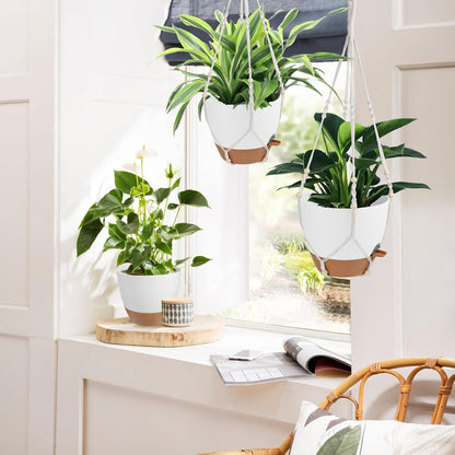 Vanslogreen Hanging Planters for Indoor Outdoor Plants, 2 Pack Self Watering Hanging Pot with Drainage Holes & Removable Tray (Black, 8'')