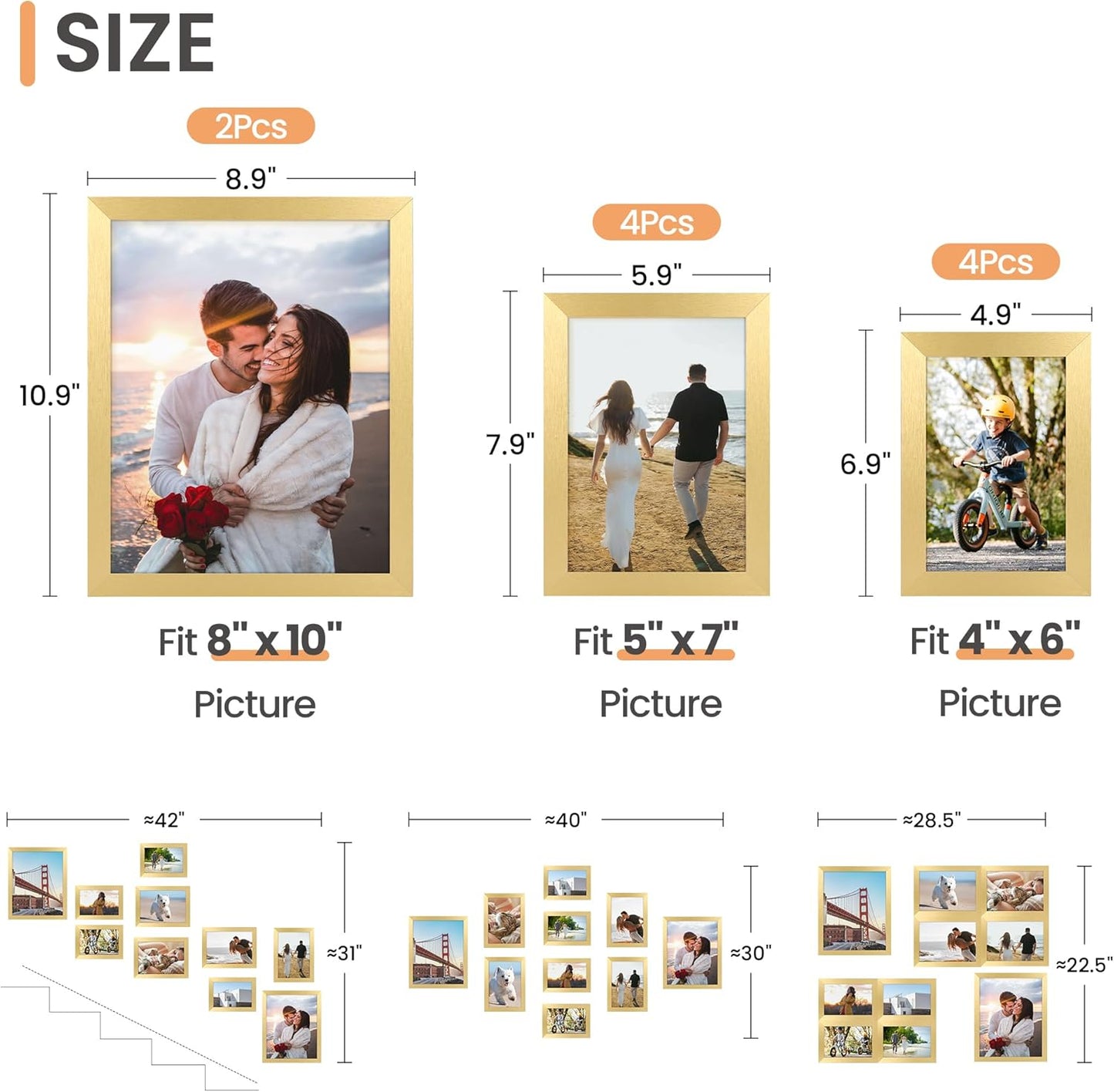 upsimples 10 Pack Picture Frames Collage Wall Decor for Mounting or Tabletop Display, Photo Gallery Frame Set for Family, Multi Sizes Including 8x10, 5x7, 4x6, Black