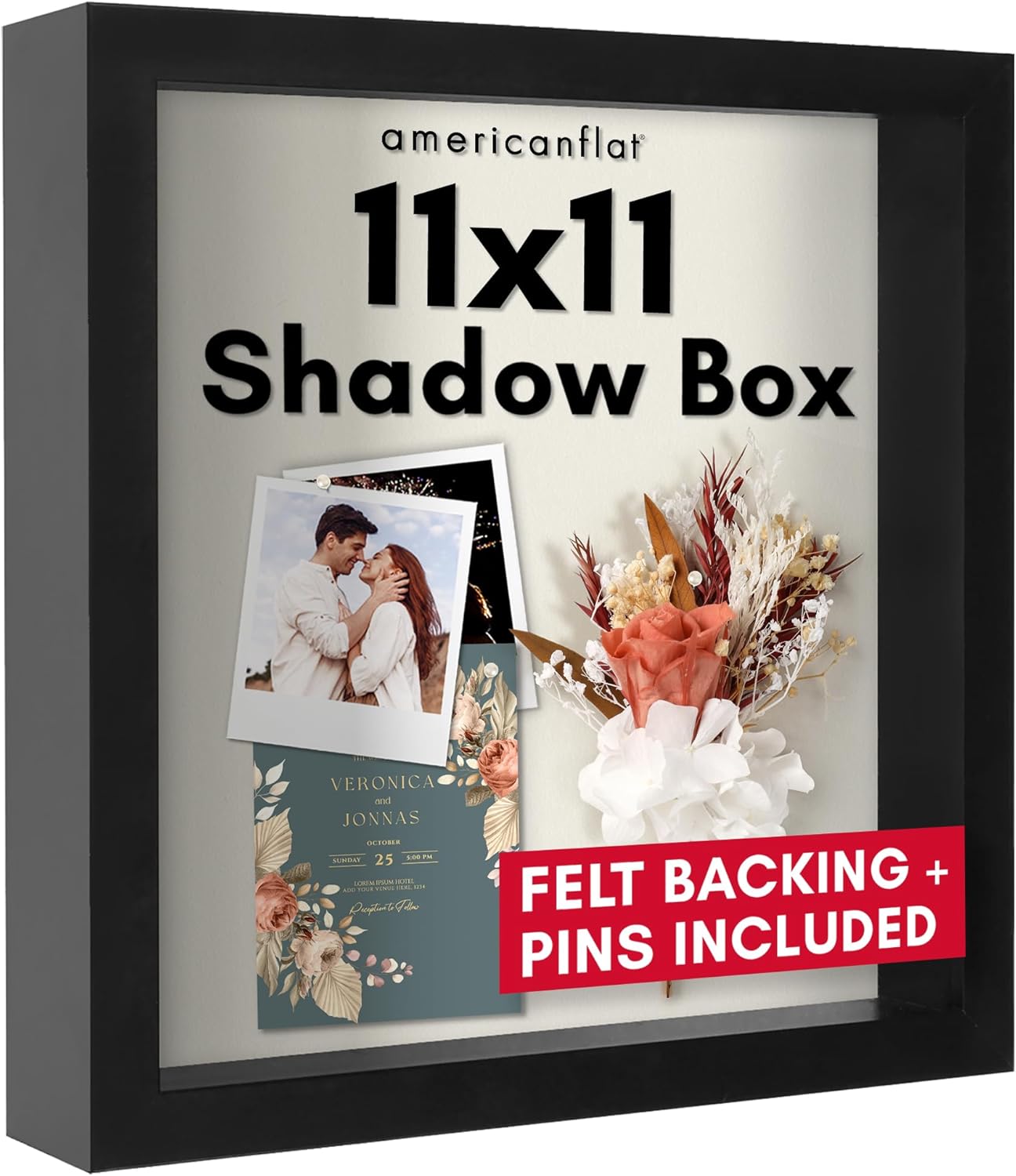 Americanflat 12x16 Shadow Box Frame with Polished Plexiglass - Silhouette Collection - Large Shadow Box Display Case for Tabletop and Wall Display - Black with Soft Felt Back