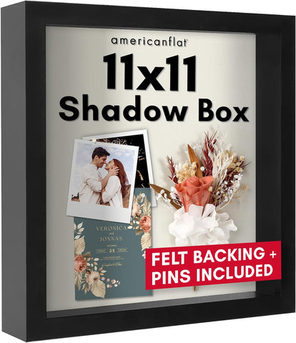 Americanflat 12x16 Shadow Box Frame with Polished Plexiglass - Silhouette Collection - Large Shadow Box Display Case for Tabletop and Wall Display - Black with Soft Felt Back