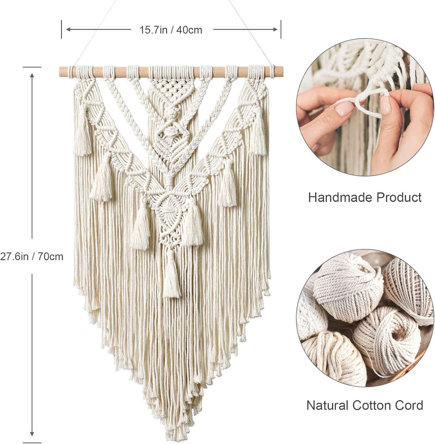 Dremisland Macrame Woven Wall Hanging Boho Geometric Woven Tapestry Beige & Grey Cotton Handmade Bohemian Art Decor with Tassel Craft Ornament for Bedroom Living Room Apartment Nursery (Grey)