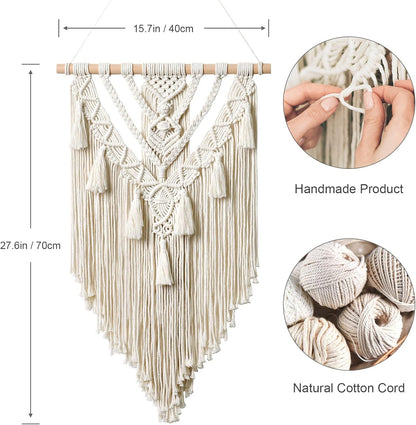 Dremisland Macrame Woven Wall Hanging Boho Geometric Woven Tapestry Beige & Grey Cotton Handmade Bohemian Art Decor with Tassel Craft Ornament for Bedroom Living Room Apartment Nursery (Grey)