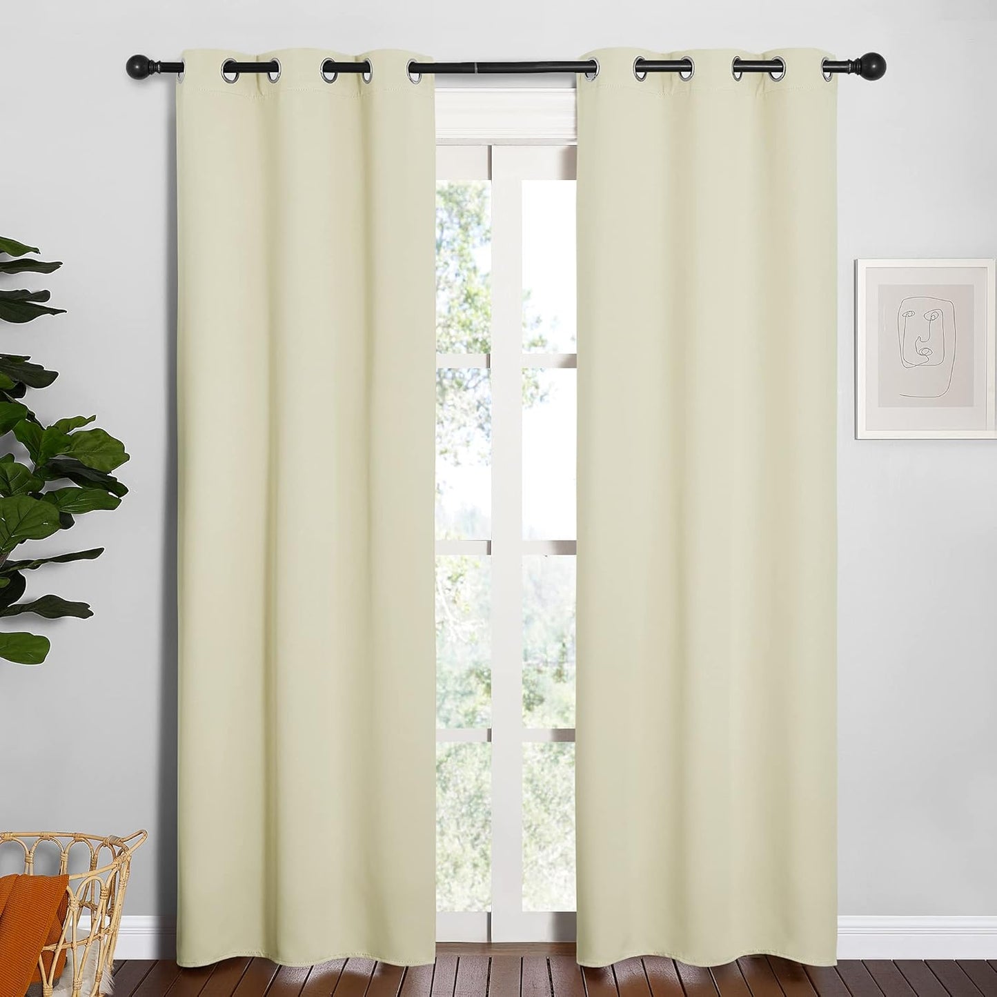 NICETOWN Halloween Pitch Black Solid Thermal Insulated Grommet Blackout Curtains/Drapes for Bedroom Window (2 Panels, 42 inches Wide by 63 inches Long, Black) - Colors C