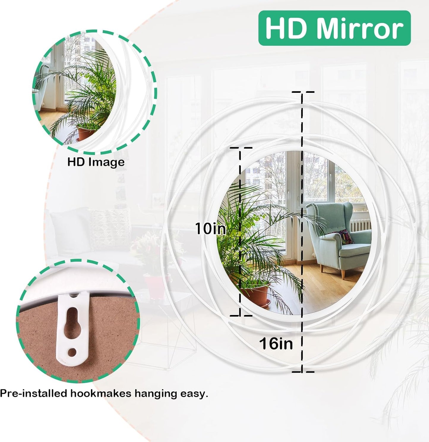 Gold Sunburst Mirrors for Wall Decorative Metal Round Art Mirrors Large Wall Decor Hanging Mirror for Bathroom Bedroom Living Room Vanity Entryway 16"