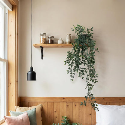LOYWREE Fake Plants Indoor Artificial String of Pearls Plant in Black Pots, Realistic Green Faux Succulent Hanging Plants for Shelf Decor Desk Home Garden Decorations