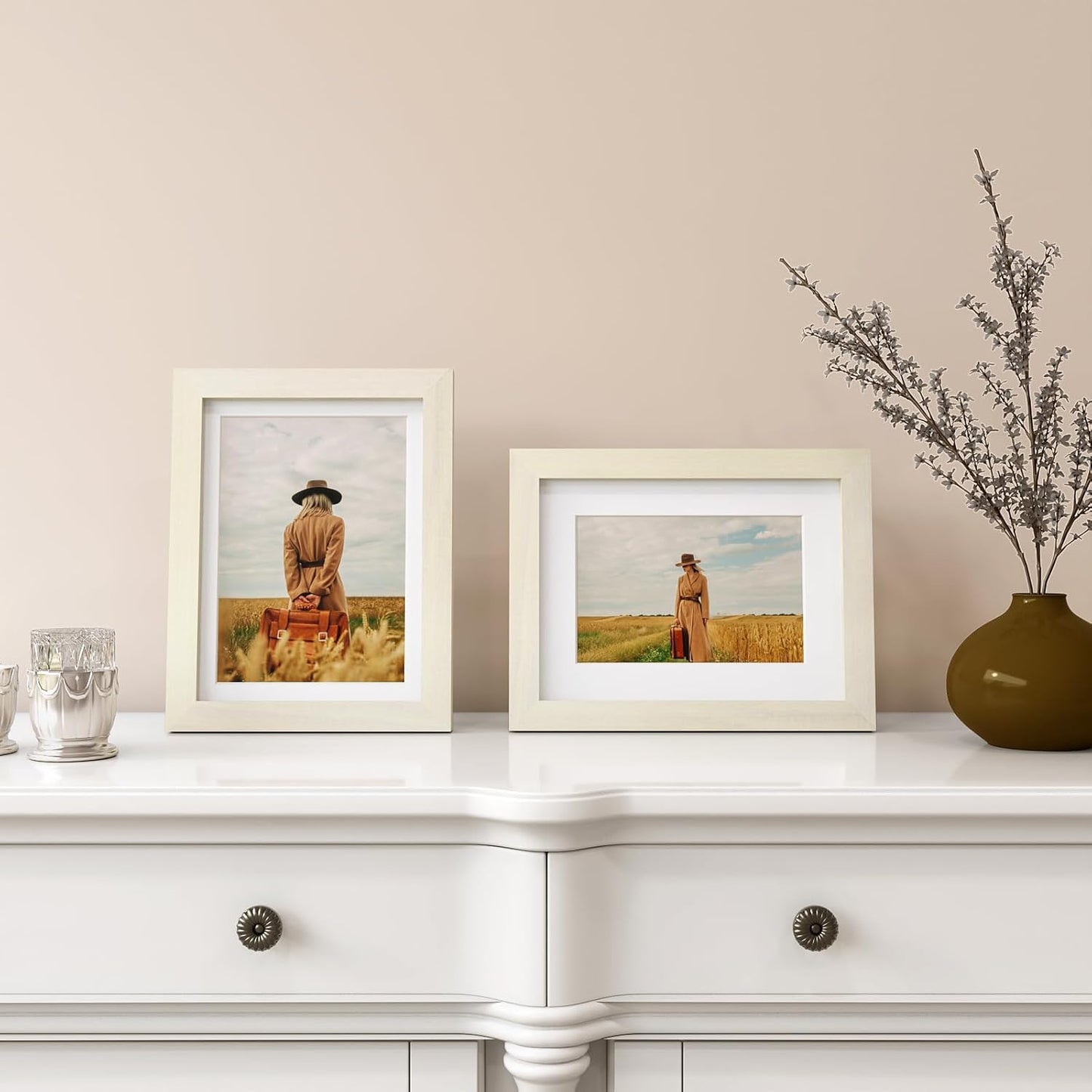 Egofine 8x10 Picture Frames Set of 4, Made of Solid Wood Covered by Plexiglass 4x6 and 5x7 with Mat or 8x10 without Mat, for Table Top Display and Wall Mounting Photo Frame Black