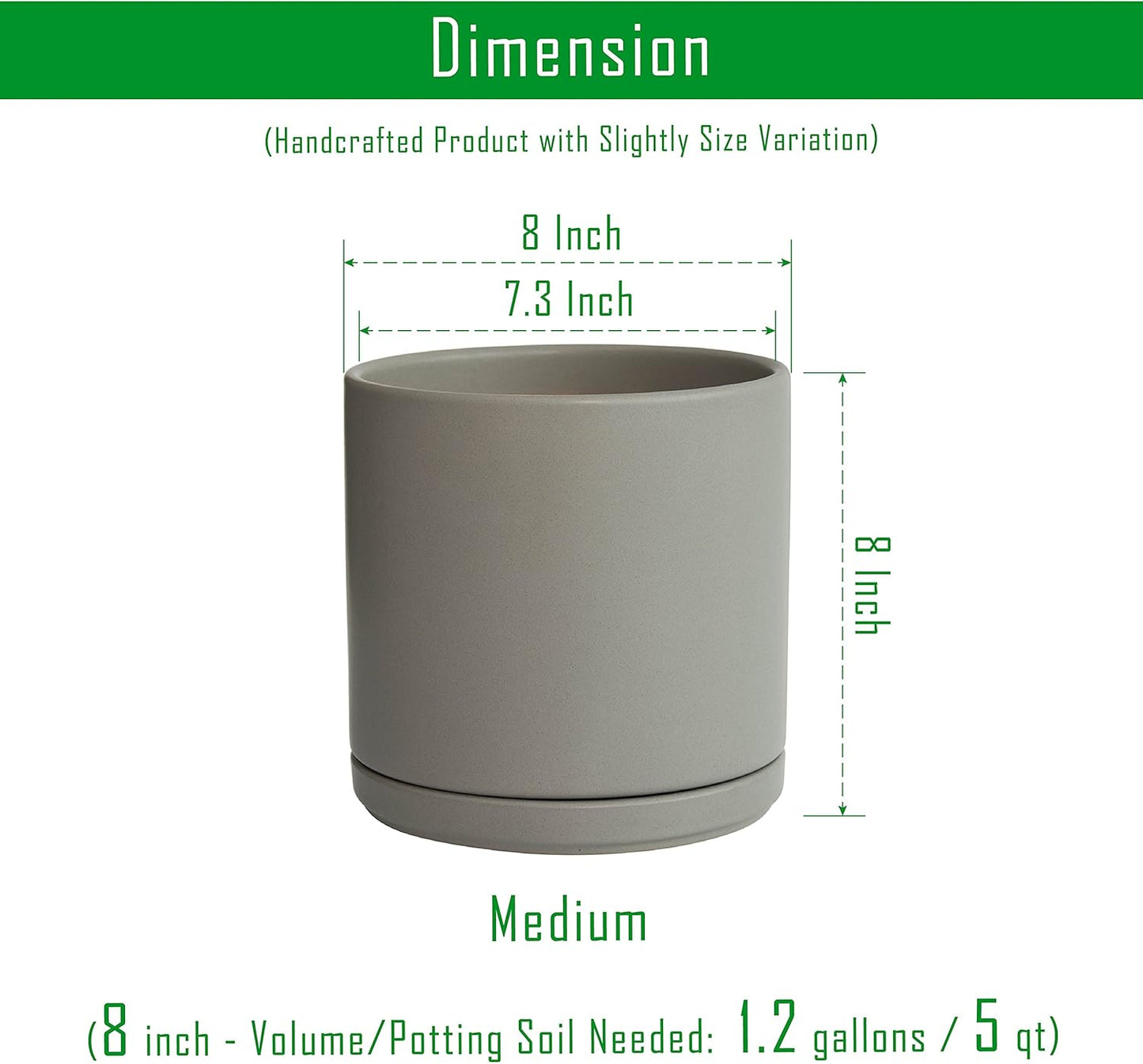 D'vine Dev Set of 2 Plants Pots, 6.5 Inch Ceramic Planter Pot for Plants with Drainage Hole and Saucer, White, 94-V-C-1