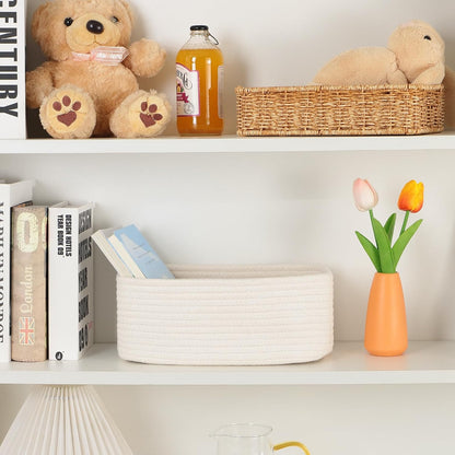 MiniArk Small Storage Baskets for Organizing | Closet Organizer Bins | Shelf Toy Basket | Woven Rope Baskets | Cube Decorative Box | Shallow Basket | L11.5xW7.5xH4.7| Brown