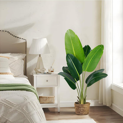 Artificial Bird of Paradise Plant 5.2Ft Fake Tropical Palm Tree with 10Trunks Faux Banana Leaf Trees in Pot for Home Indoor Outdoor Office Modern Decor Housewarming Gift（1Pcs）