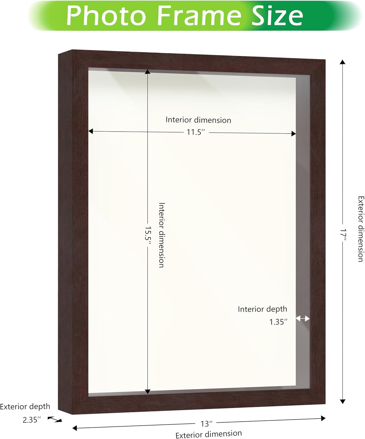 FrameWorks 11” x 14” Dark Oak Wooden Shadow Box Frame – Display Case with Soft Felt Back, Memory Box with Tempered Glass, Display Box with Elegant White Ball Push Pins, Wooden Flower Box