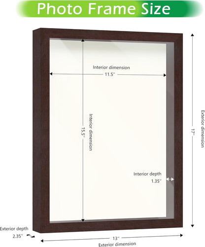 FrameWorks 11” x 14” Dark Oak Wooden Shadow Box Frame – Display Case with Soft Felt Back, Memory Box with Tempered Glass, Display Box with Elegant White Ball Push Pins, Wooden Flower Box