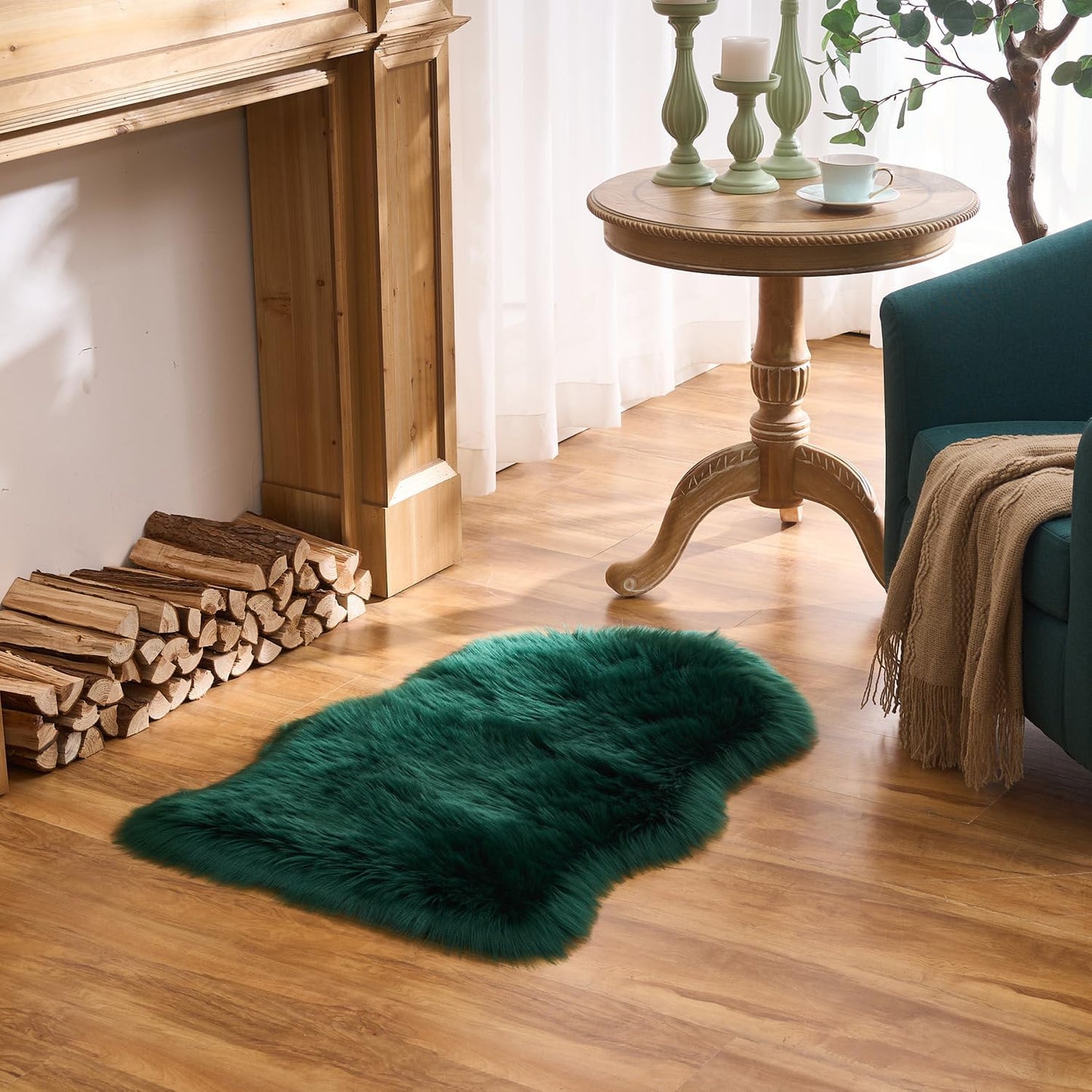 EasyJoy Ultra Soft Fluffy/Fuzzy Shaggy Area Rug Faux Fur Chair Cover Seat Pad for Bedroom Floor Sofa Living Room (2 x 6 ft Sheepskin, Beige)