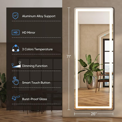 DUMOS Full Length Mirror 64"x21" Full Body Floor Mirror for Bedroom or Cloakroom, Can Stand Alone, Hang or Lean Against Wall, Tall Wall Mirror with Stand, Black