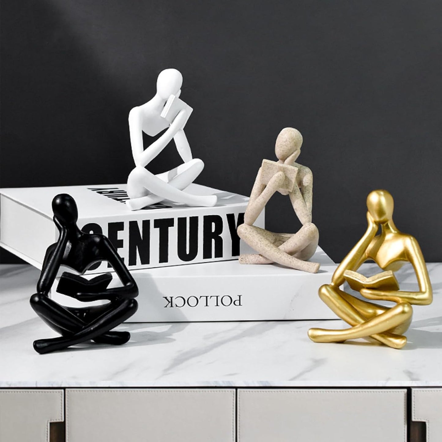 Jinkoozz Reading Women Statue, Thinker Sculptures, Abstract Art Ornament, Modern Aesthetic Figurine Decoration, Suitable for Home Living Room Bedroom Office Shelf Table Desk Bookshelf Decor