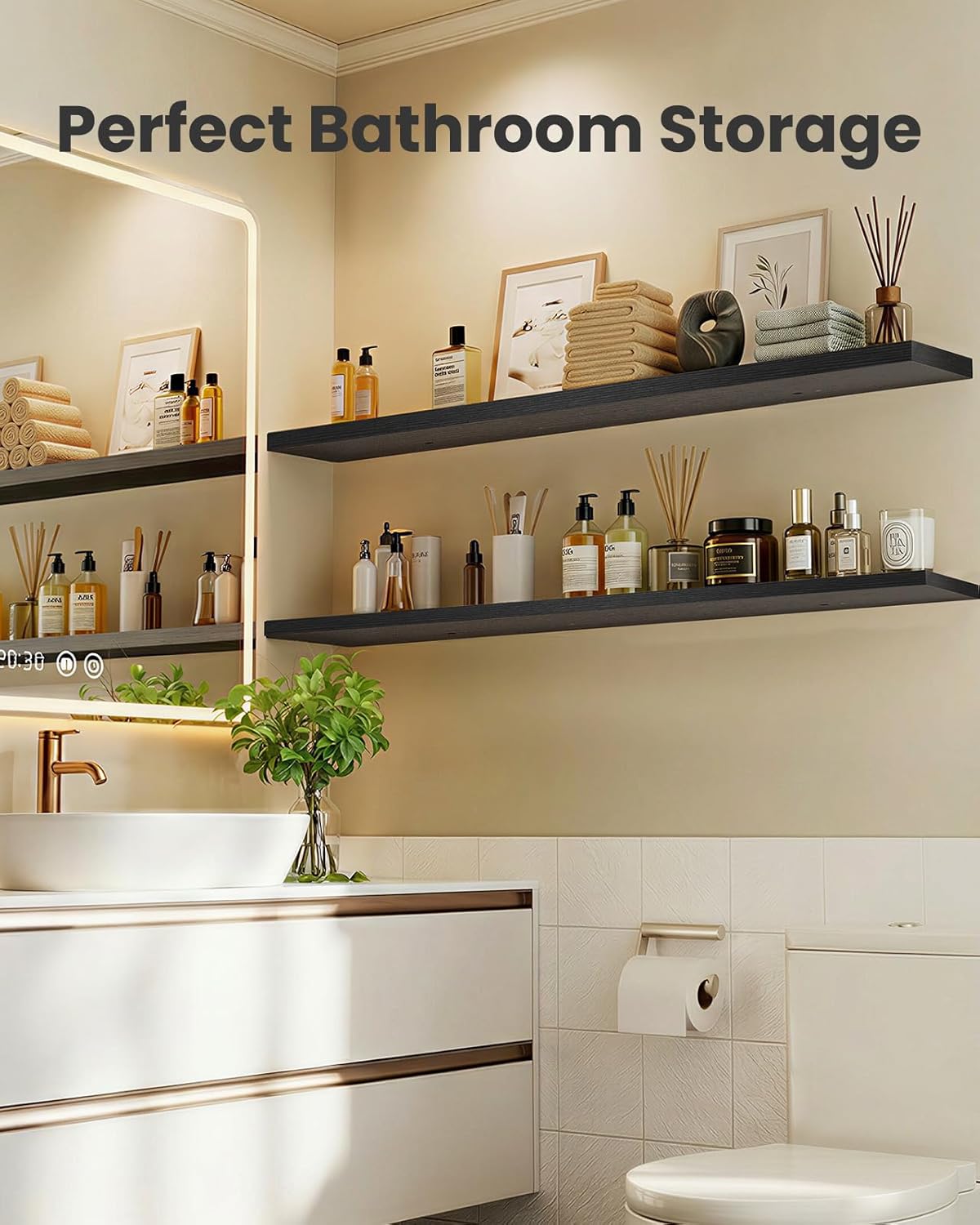 AMADA HOMEFURNISHING Floating Shelves, Wall Shelves for Bathroom/Living Room/Bedroom/Kitchen Decor, White Shelves with Invisible Brackets Set of 3 - AMFS08