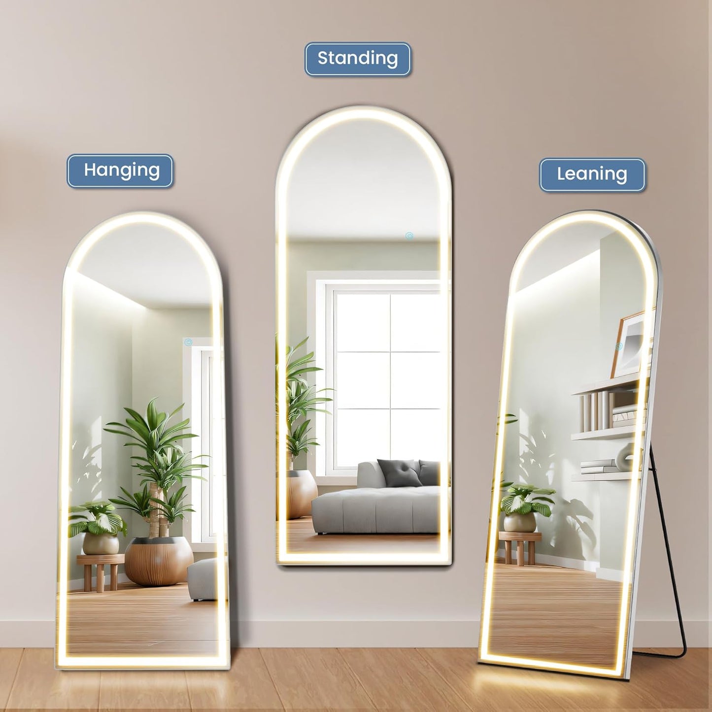 Mirror Full Length, Upgraded Body Wall Mirrors with Shatter-Proof Glass, Floor Standing, Hanging or Leaning, Tall Mirror with Stand Aluminum Alloy Frame for Bedroom