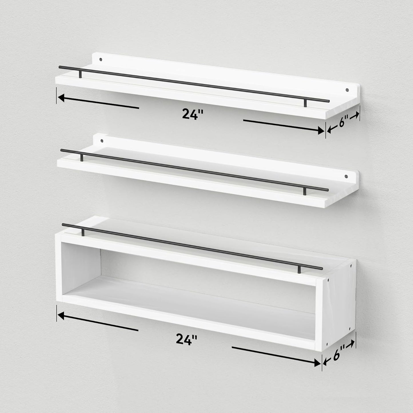 WOPITUES Floating Shelves for Wall with Cube Shelf, Wall Shelves with Metal Rail for Bathroom Decor, Bathroom Organizers and Storage, Over Toilet Shelves for Toilet Paper-Black