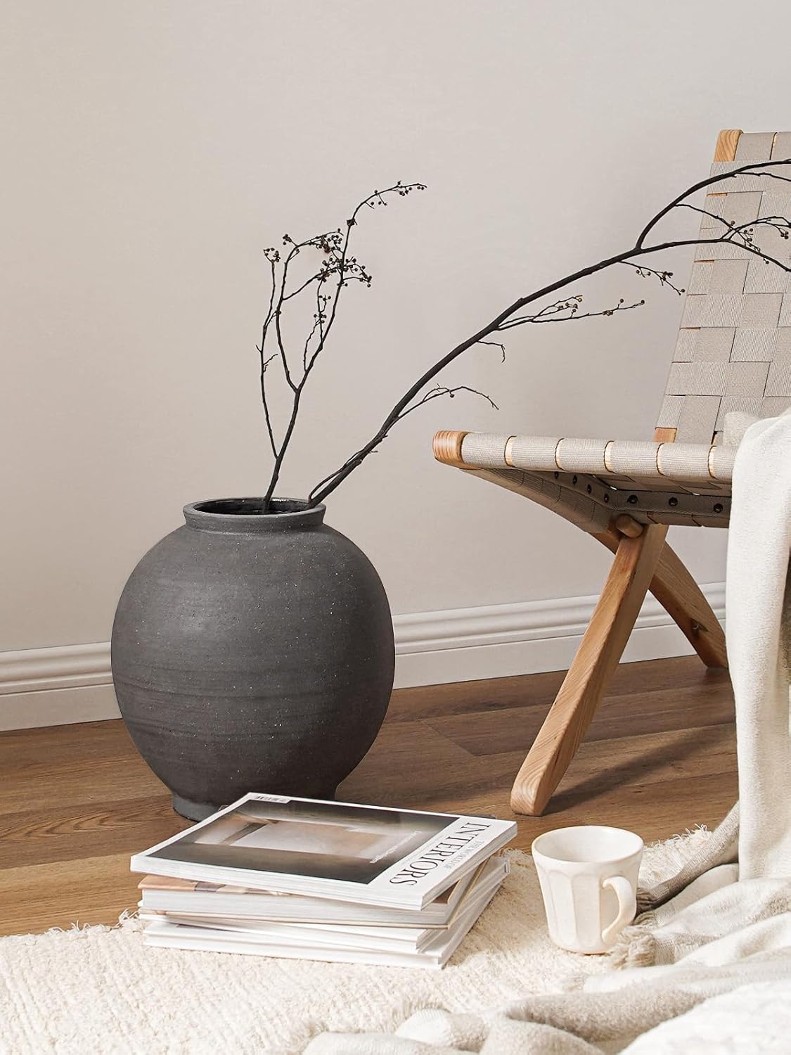 Large White Ceramic Vase - 9.8 Inch Rustic Farmhouse Flower Vase for Home Decor, Minimalist Tall Vases for Living Room, Table, Bathroom, Holiday & Weddings (Sandstone White)