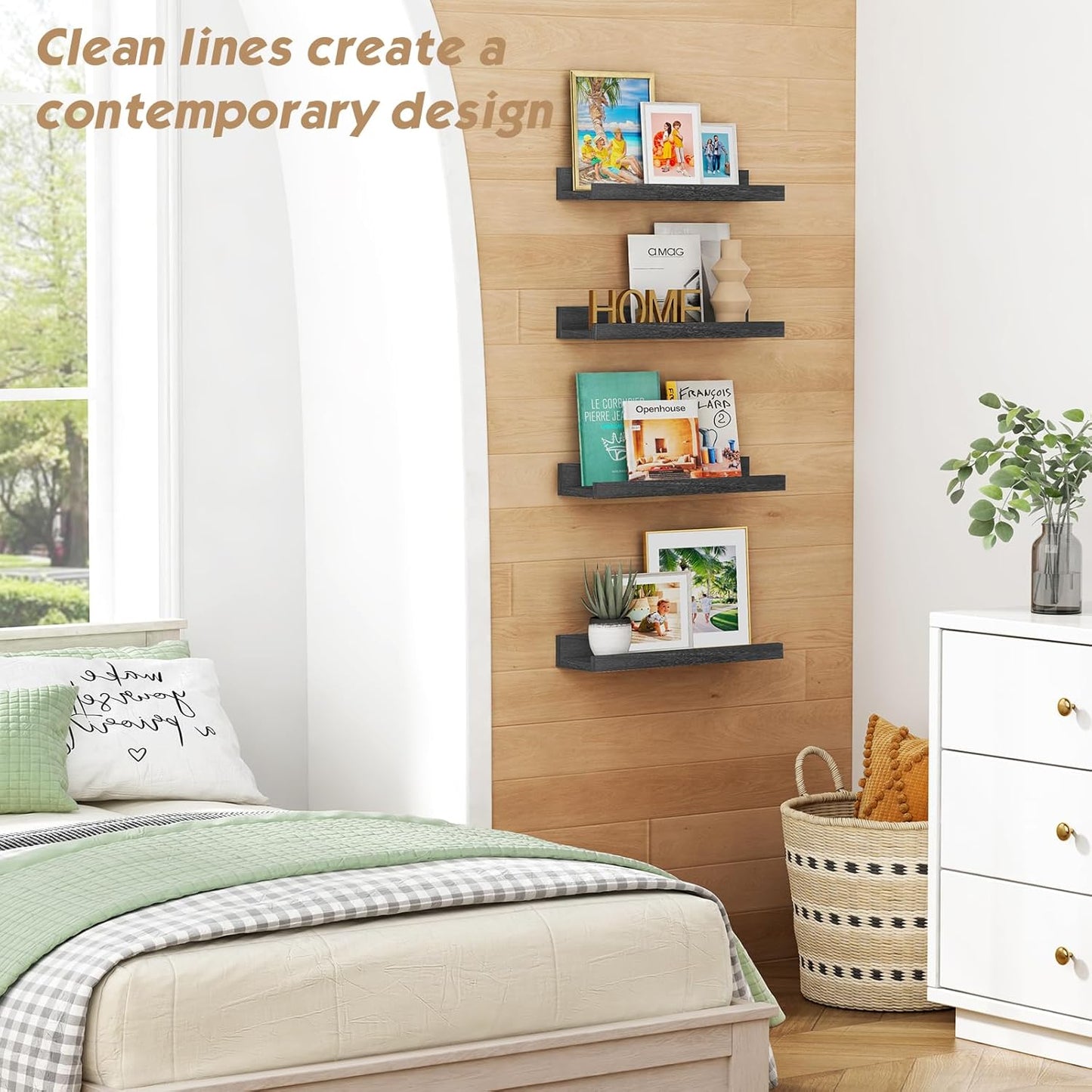 Forbena 36 Inch Floating Shelves for Wall 4-Pack, Large Nursery Book Shelves Bookshelf for Kids Bedroom, Long Picture Ledge Shelf with Lip for Living Room Photo Frames Art Display (White Solid Wood)