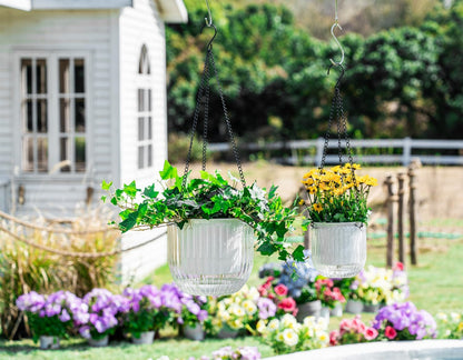 Melphoe 2 Pack Self Watering Hanging Planters Indoor Flower Pots, 6.5 Inch Outdoor Hanging Basket, Plant Hanger with 3Hooks Drainage Holes for Garden Home (Emerald)