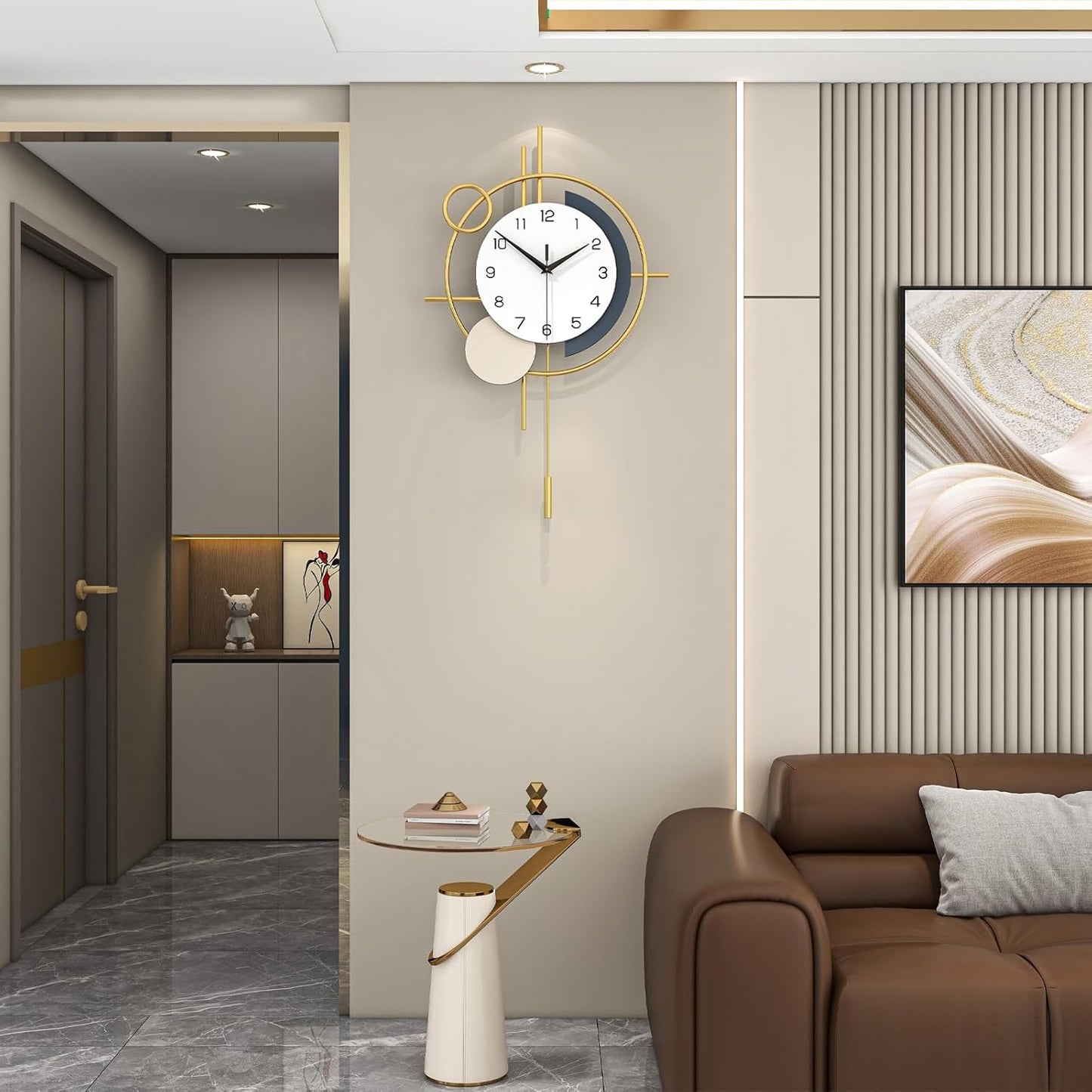 Wall Clock for Living Room Decor Decorative Wall Clock with Pendulum Silent Quartz Battery Operated Black Metal Large Clock for Dining Room,Kitchen,Home,Bathroom,Bedroom,13.8x21.3 in