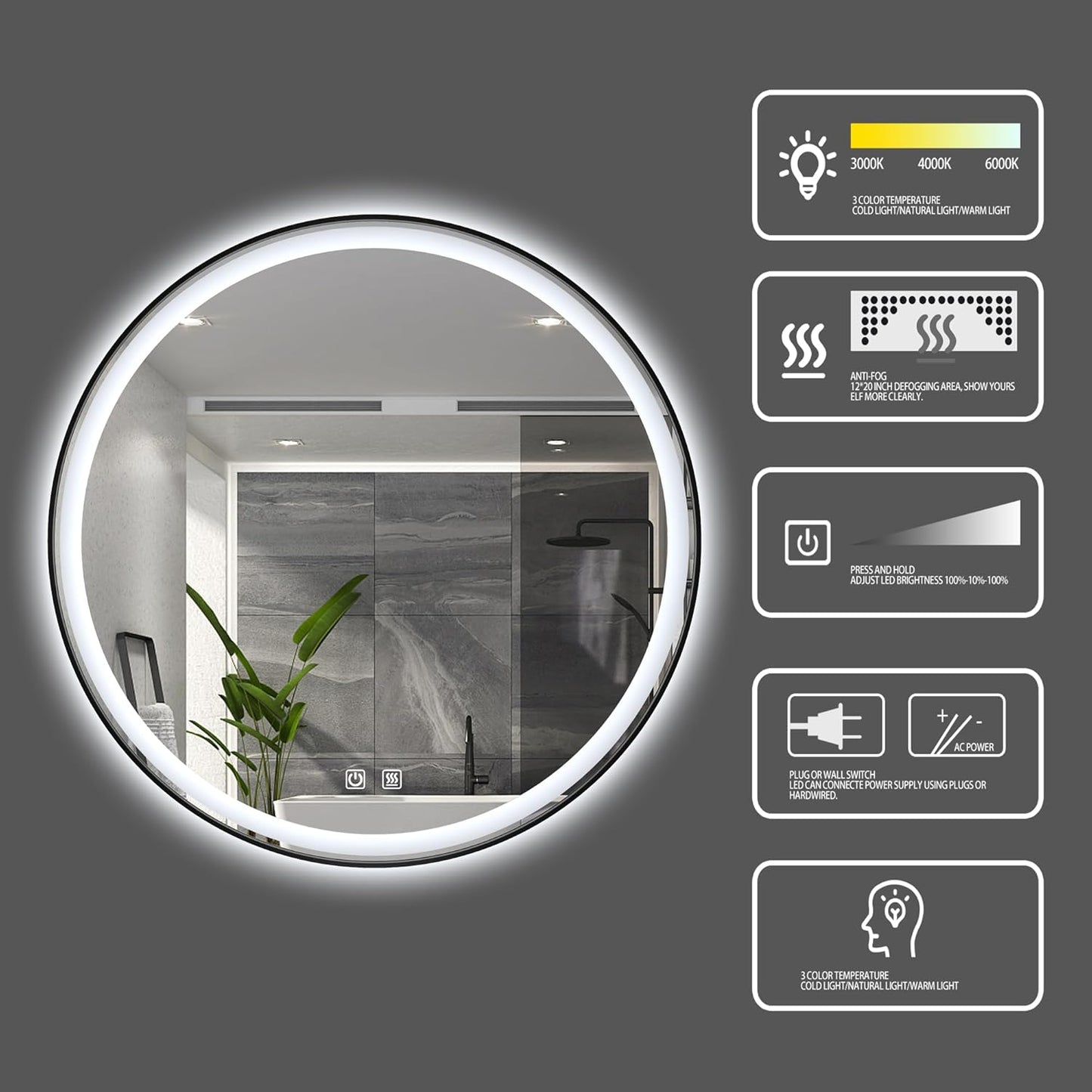 Itrue 12 Inch Small Round Decorative Wall Mirror, HD Silver-Coated Glass with Brushed Black Metal Frame, Minimalist Modern Accent Mirror for Vanity, Narrow Walls, Bathroom, Bedroom & Entryway