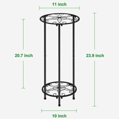 CASIMR Plant Stand Indoor Outdoor, Metal Rustproof Flower Shelf 2 Tier 23.9 inch, Tall Multiple Plant Pot Holder Rack for Garden Patio Living Room Corner Balcony, Black