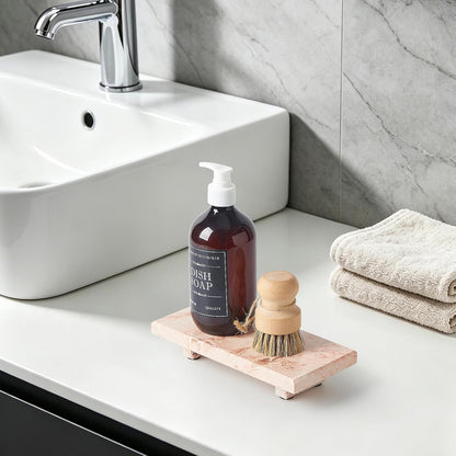Natural Marble Tray Pedestal Stand – Soap & Jewelry Riser for Bathroom Counter, Kitchen Sink, Vanity Organizer, Decorative Stone Catchall for Perfume, Candles