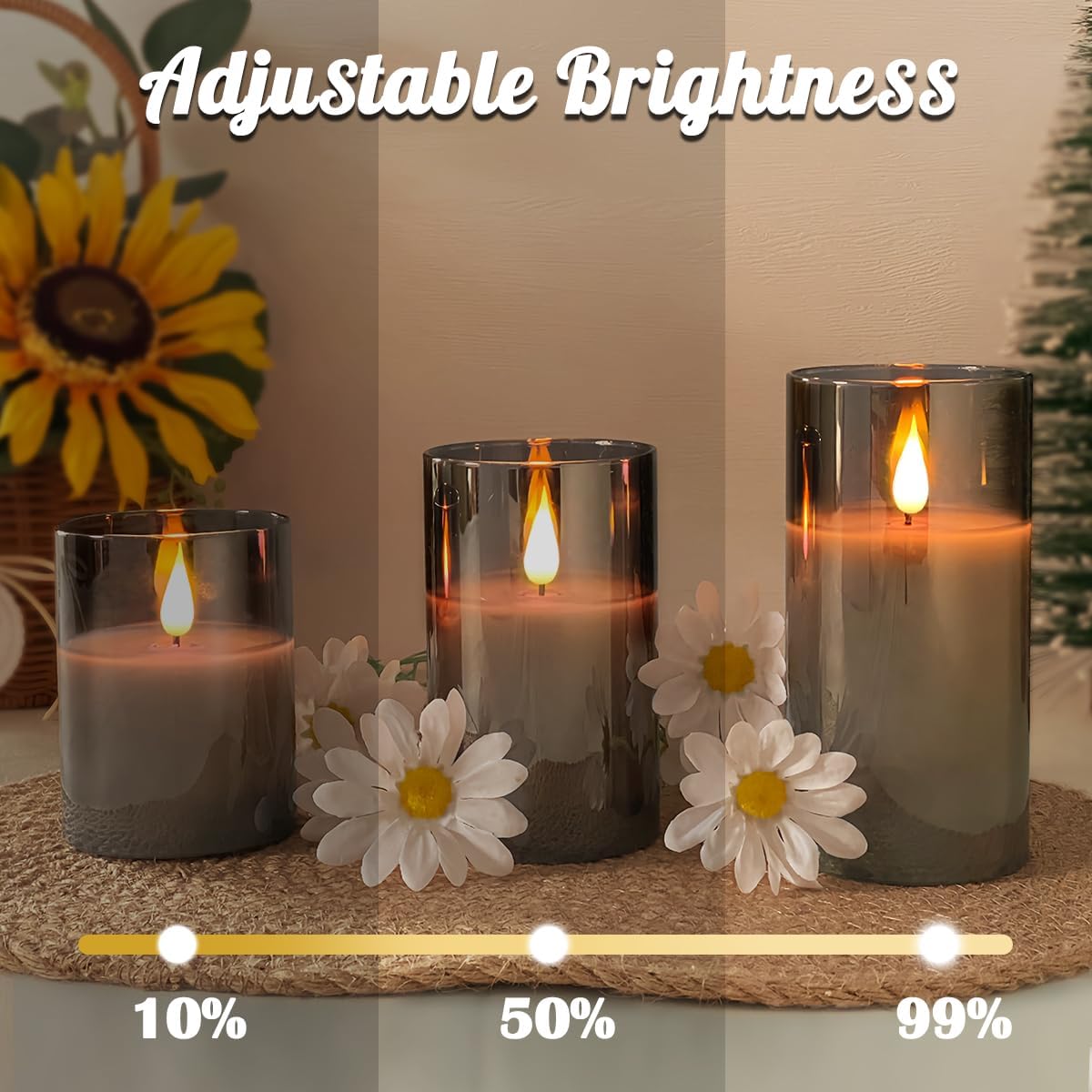 Rechargeable Flameless Glass Pillar Candles–Gifts for Women,–Set of 3, Realistic Flickering LED Light,Remote & Timer, Ideal for Living Room, Bedroom & Festival Wedding Home Party Decor