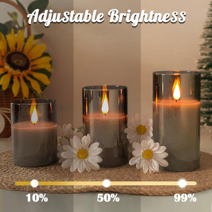 Rechargeable Flameless Glass Pillar Candles–Gifts for Women,–Set of 3, Realistic Flickering LED Light,Remote & Timer, Ideal for Living Room, Bedroom & Festival Wedding Home Party Decor