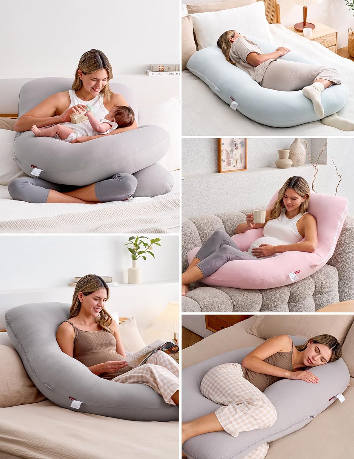 Momcozy Pregnancy Pillows for Sleeping, U Shaped Full Body Maternity Pillow with Removable Cover - Support for Back, Legs, Belly, HIPS for Pregnant Women, 57 Inch Pregnancy Pillow for Women, Grey