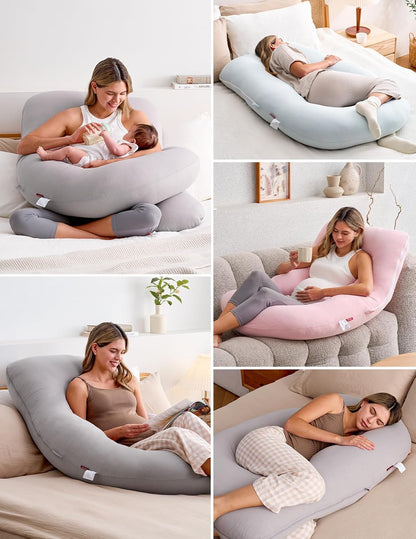 Momcozy Pregnancy Pillows for Sleeping, U Shaped Full Body Maternity Pillow with Removable Cover - Support for Back, Legs, Belly, HIPS for Pregnant Women, 57 Inch Pregnancy Pillow for Women, Grey