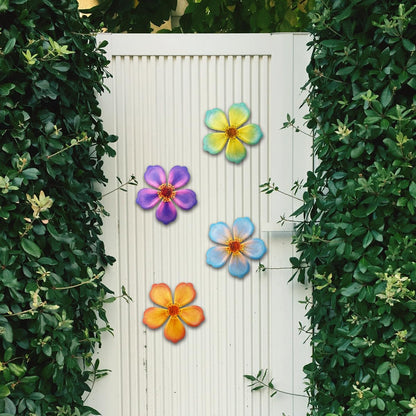 Giyyomtr Metal Flowers Wall Decor - 4pcs 6.2'' Metal Wall Art Hanging Decorations for Outdoor Fence Garden Yard Patio Exterior Wall Decor