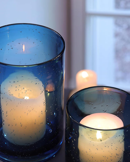 NITIME Hurricane Candle Holder Set of 3 Clear Candle Holders for Pillar Candles, Seeded Bubbles Glass Candle Holder for table centerpiece, Glass Cylinder Vases for Home, Patio and Wedding 8"4.7"3.5"H