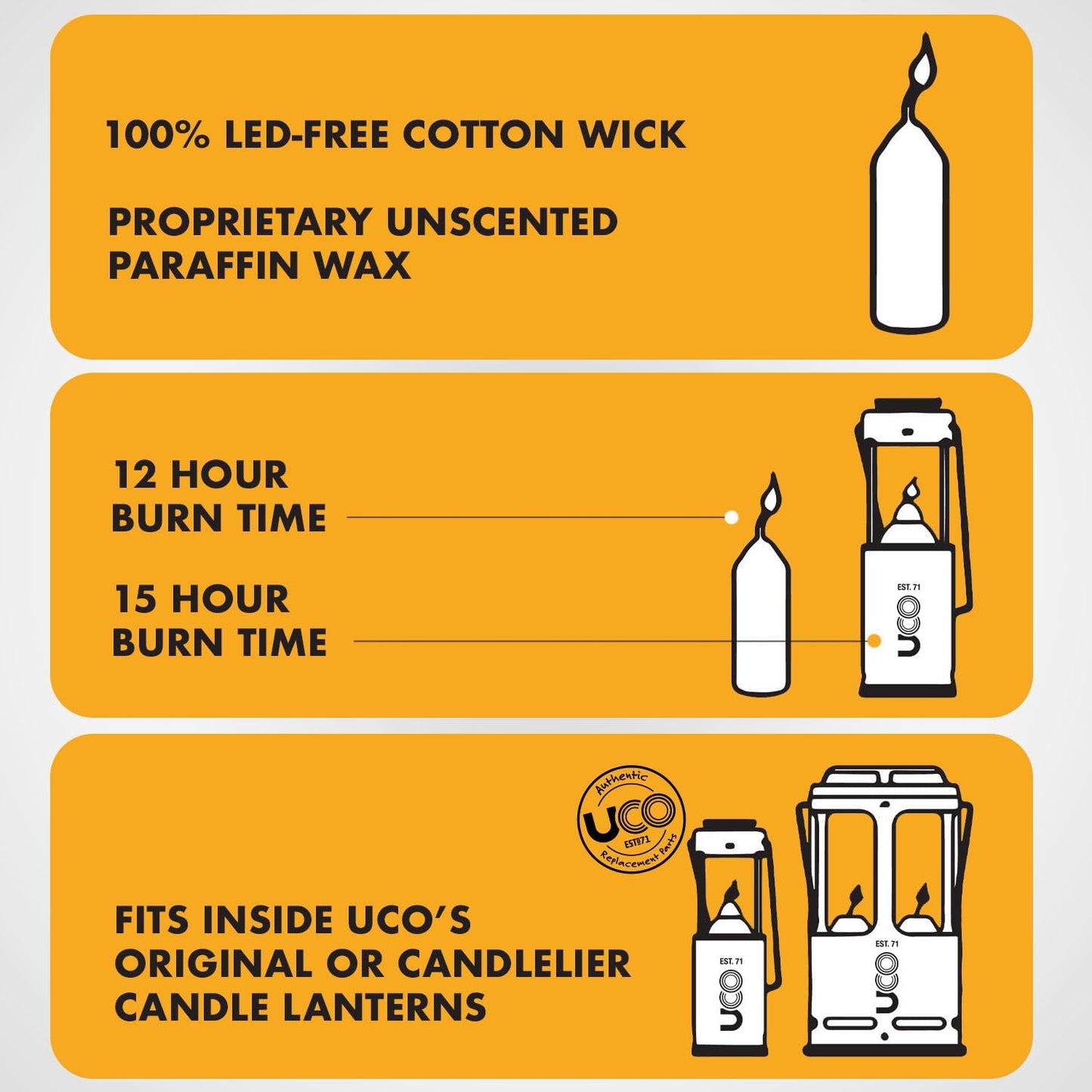 Candles for UCO Candle Lanterns, Long-Burning Candles for Outdoor, Camping, Prepping Supplies and Emergency Preparedness