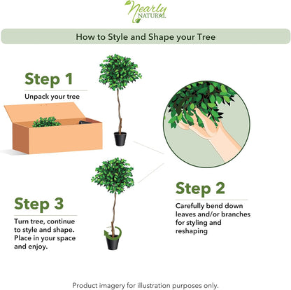 Nearly Natural 4ft Triple Trunk Ficus Silk Tree with Natural Wood Trunks and Dense Foliage, Mid-Size Faux Floor Plant for Home and Office
