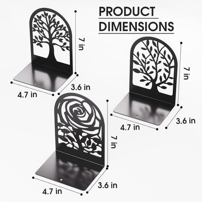 MaxGear Decorative Book Ends, Heavy Duty Bookends for Shelves, Metal Bookend for Heavy Book Supports, Office Bookends Shelf Holder Black 3pair, Non-Skid Book Stoppers 6.89x4.89x3.54 inch